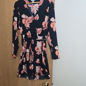 H&M Black and Pink Floral Long Sleeve Dress